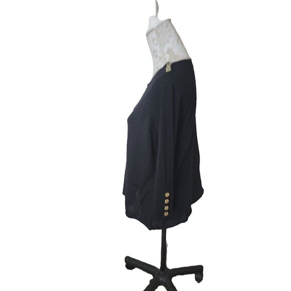 Gretchen Scott Sweater Black 3/4 Sleeve Pockets Gold Buttons Women's Medium - Picture 4 of 8